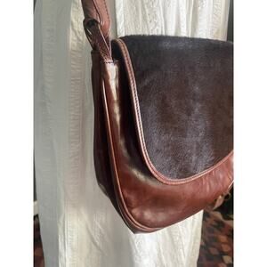 CLARUS Made in Italy Brown Leather with Faux Calf Hair Crossbody.
